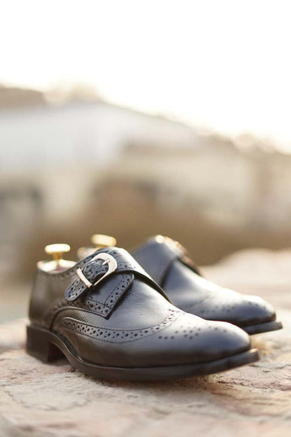 Men's Black Single Monk Strap Shoes – SP 078