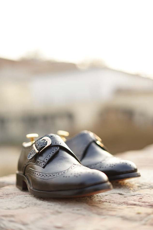 Men's Black Single Monk Strap Shoes – SP 078