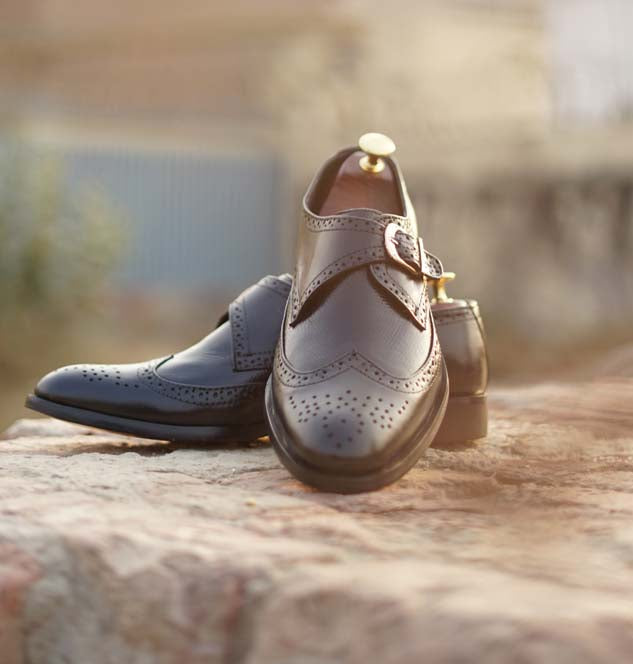 Men's Black Single Monk Strap Shoes – SP 078