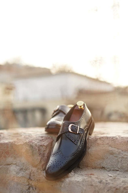 Men's Black Single Monk Strap Shoes – SP 078