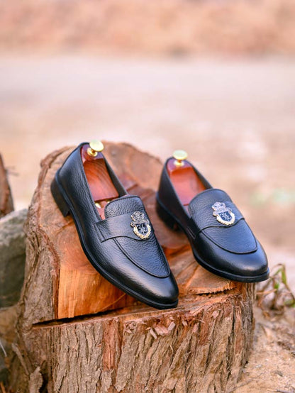 Black leather loafer - close-up detail