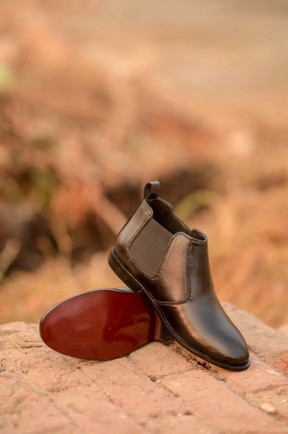 Black leather Chelsea boots - close-up detail
