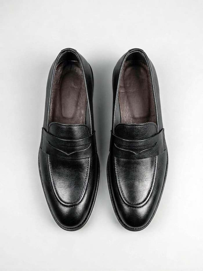 Top view of black leather formal loafer with rubber sole - SP 471