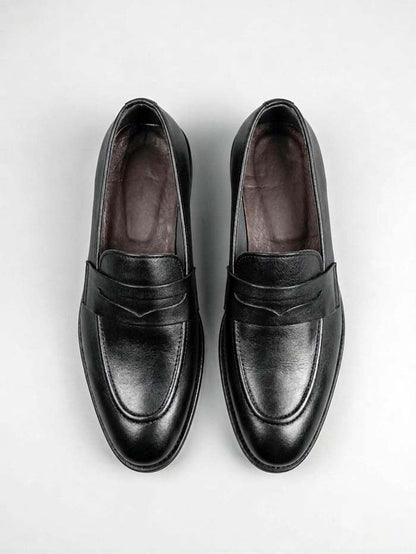 Top view of black leather formal loafer with rubber sole - SP 471